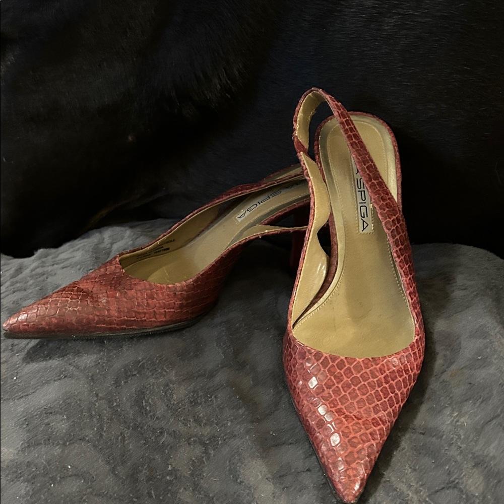 Via Spiga Red Snakeskin Slingback Heels